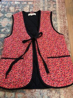 Free People Pink Floral Quilted Vest with Black Trim